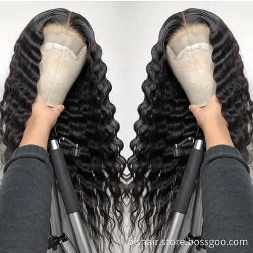 Cheap loose deep wave lace front wig Brazilian real hair suitable for women Pre-drawn natural hairline 180% density Swiss lace